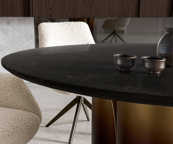 Round Dining Table Adenza 140x140cm Marble Black Metal Frame Gold