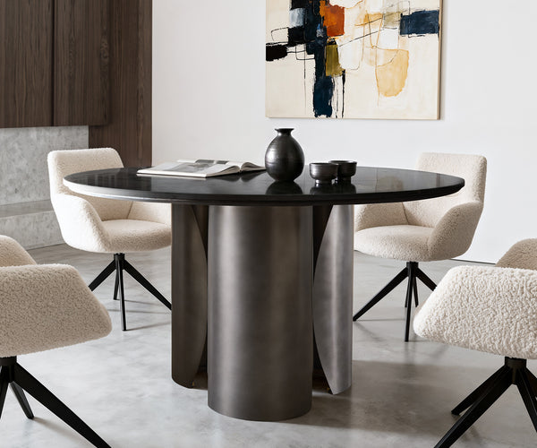 Round Dining Table Adenza 140x140cm Marble Black Metal Frame Graphite