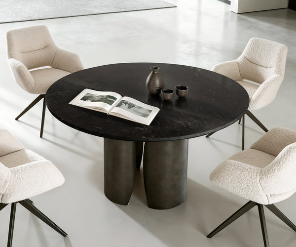 Round Dining Table Adenza 140x140cm Marble Black Metal Frame Graphite