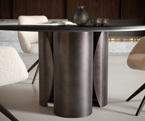 Round Dining Table Adenza 140x140cm Marble Black Metal Frame Graphite