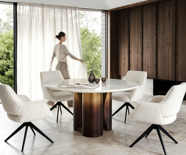 Round Dining Table Adenza 140x140cm Marble White Metal Frame Gold