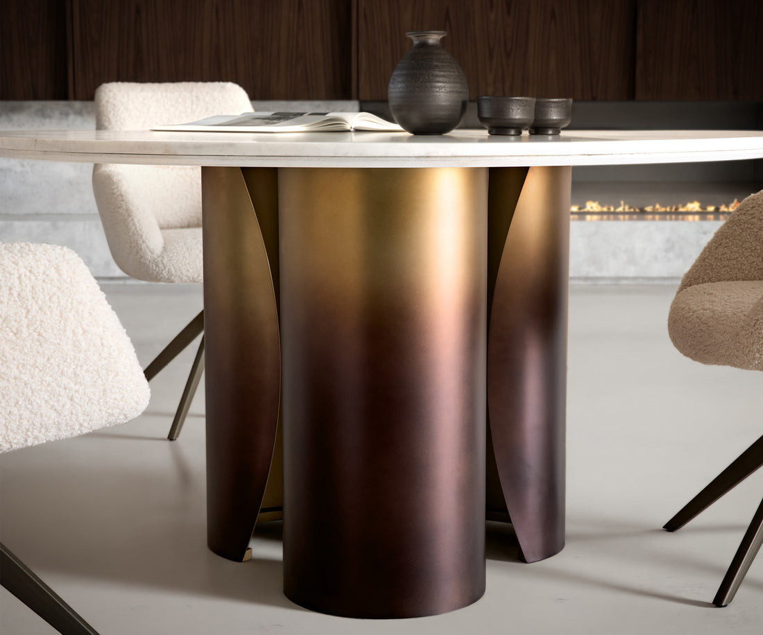 Round Dining Table Adenza 140x140cm Marble White Metal Frame Gold
