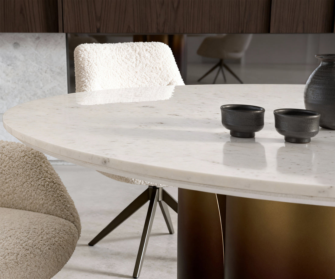 Round Dining Table Adenza 140x140cm Marble White Metal Frame Gold