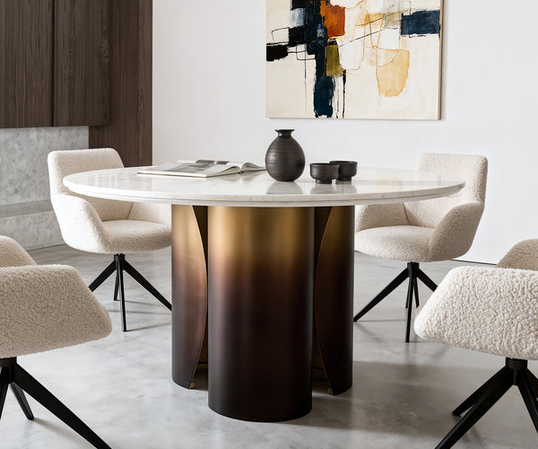 Round Dining Table Adenza 140x140cm Marble White Metal Frame Gold