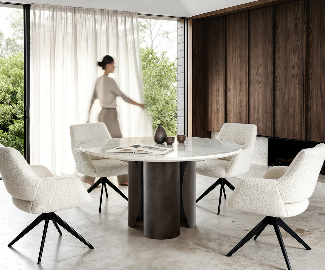 Round Dining Table Adenza 140x140cm Marble White Metal Frame Graphite