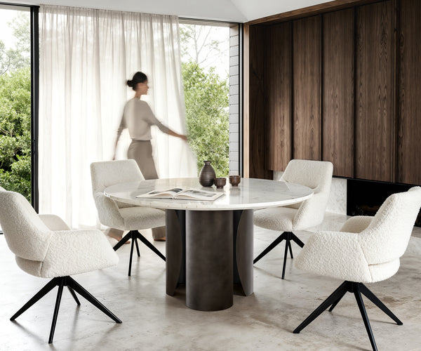 Round Dining Table Adenza 140x140cm Marble White Metal Frame Graphite