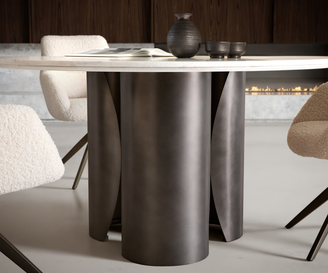 Round Dining Table Adenza 140x140cm Marble White Metal Frame Graphite