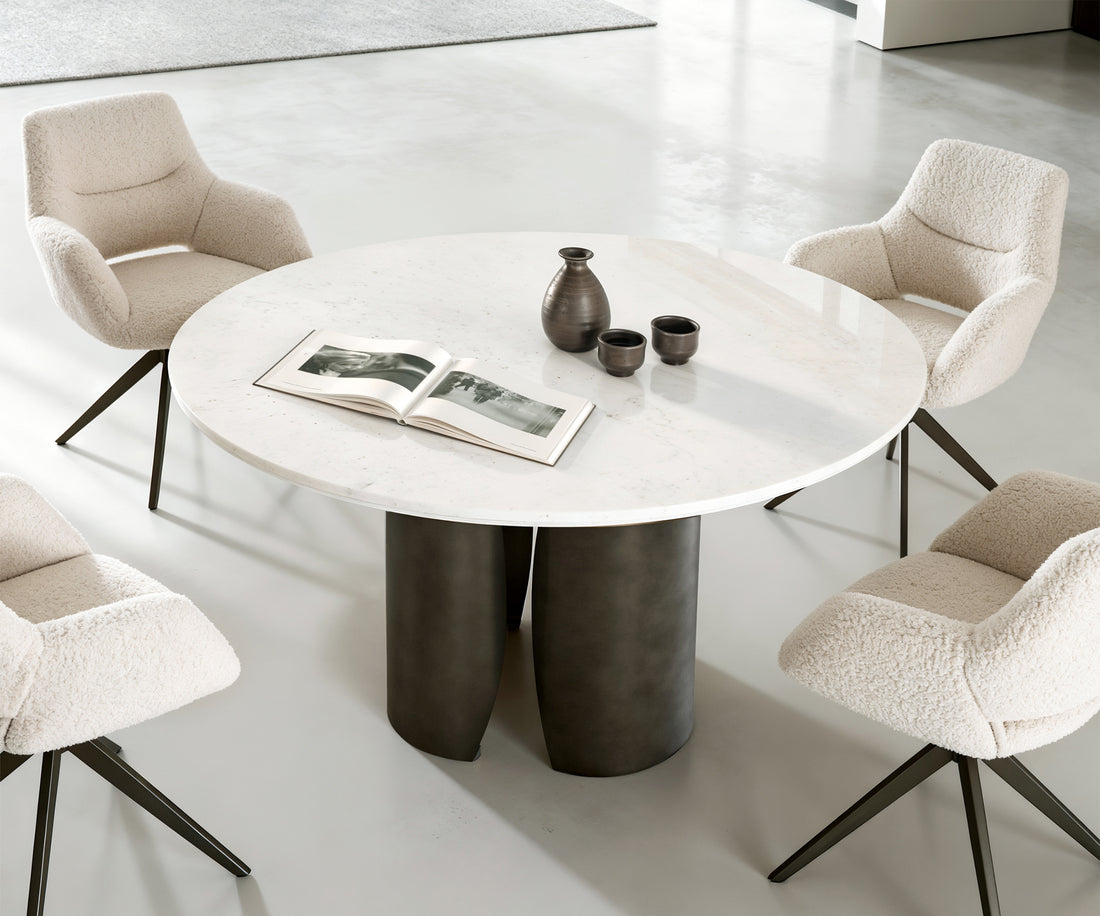 Round Dining Table Adenza 140x140cm Marble White Metal Frame Graphite