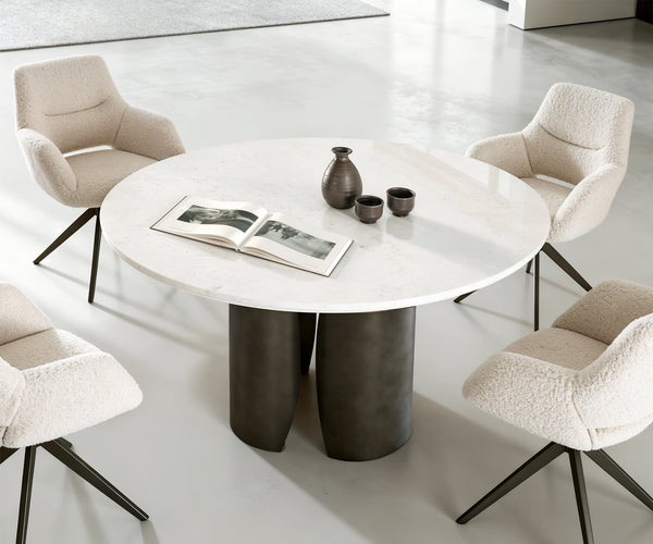 Round Dining Table Adenza 140x140cm Marble White Metal Frame Graphite