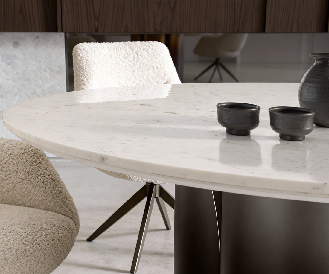Round Dining Table Adenza 140x140cm Marble White Metal Frame Graphite