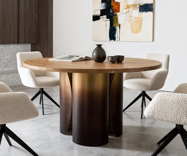 Round Dining Table Adenza 140x140cm Acacia Wood Natural Metal Frame Gold