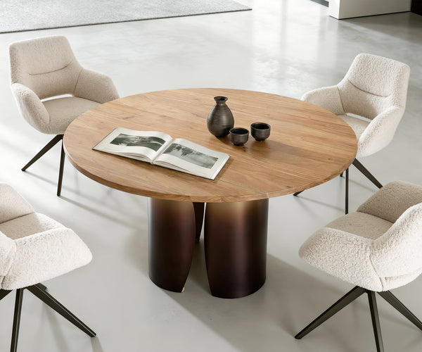 Round Dining Table Adenza 140x140cm Acacia Wood Natural Metal Frame Gold