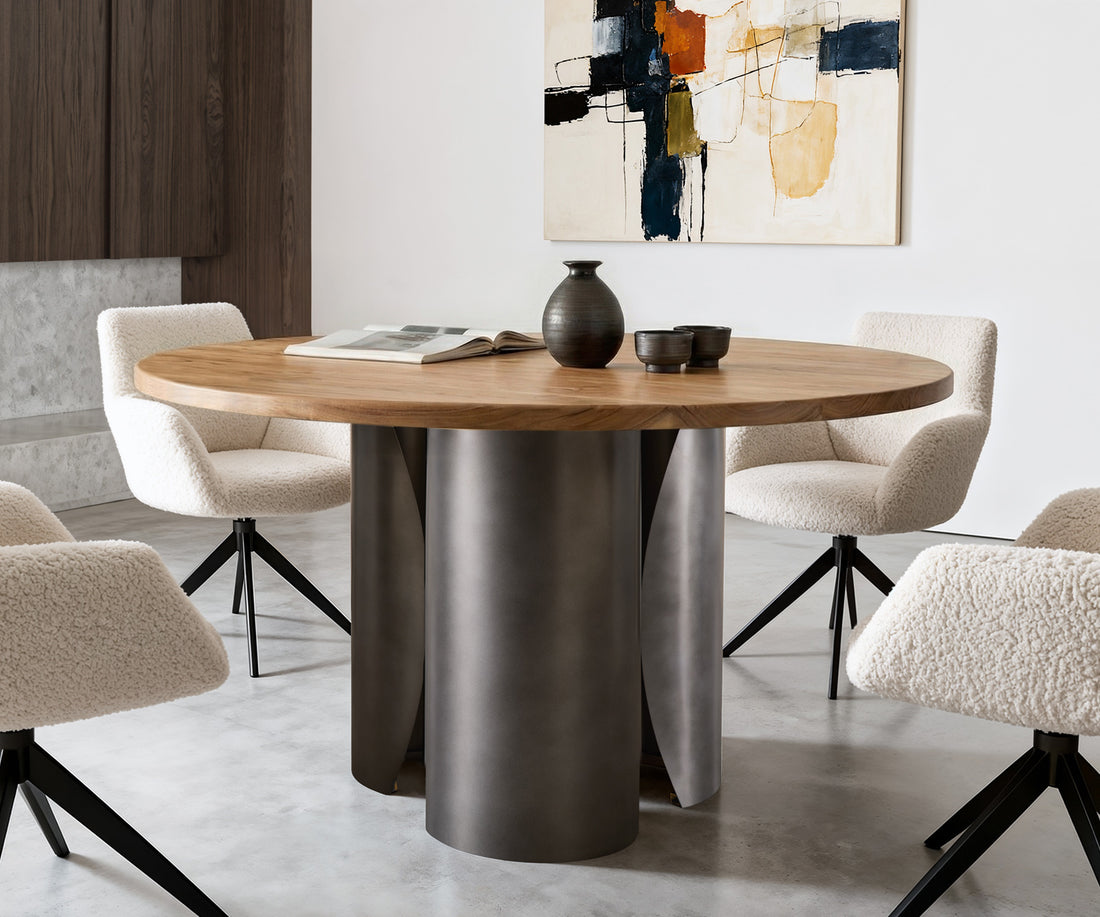 Round Dining Table Adenza 140x140cm Acacia Wood Natural Metal Frame Graphite