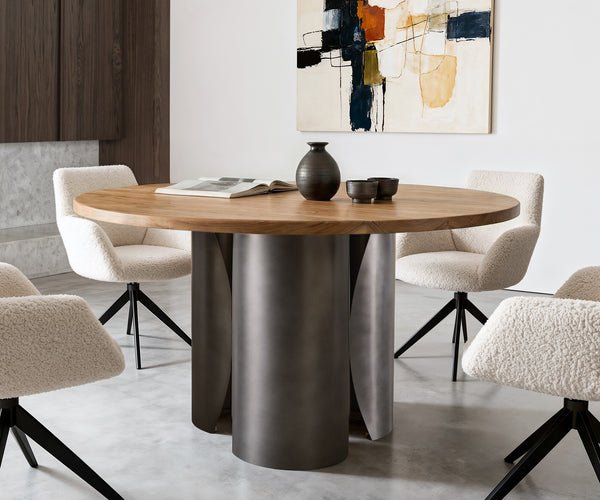 Round Dining Table Adenza 140x140cm Acacia Wood Natural Metal Frame Graphite