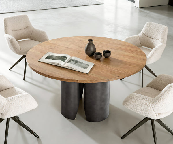 Round Dining Table Adenza 140x140cm Acacia Wood Natural Metal Frame Graphite