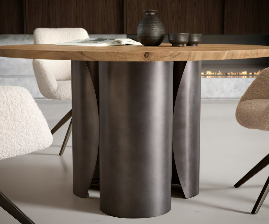 Round Dining Table Adenza 140x140cm Acacia Wood Natural Metal Frame Graphite