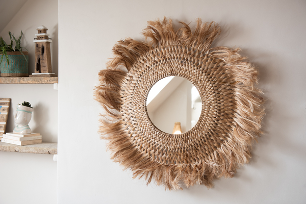 Round Wall Mirror Banana Leaf 90cm Natural