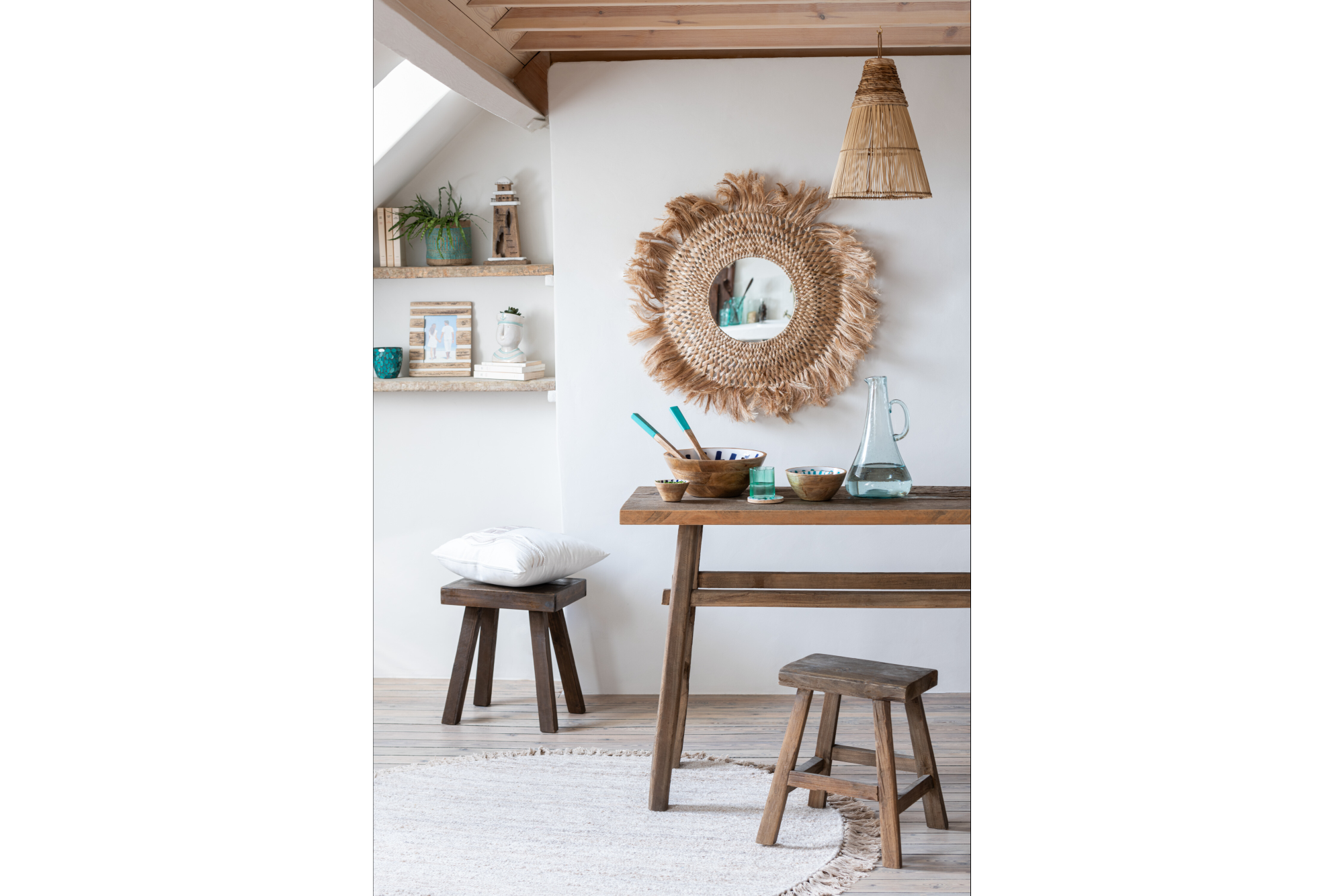 Round Wall Mirror Banana Leaf 90cm Natural
