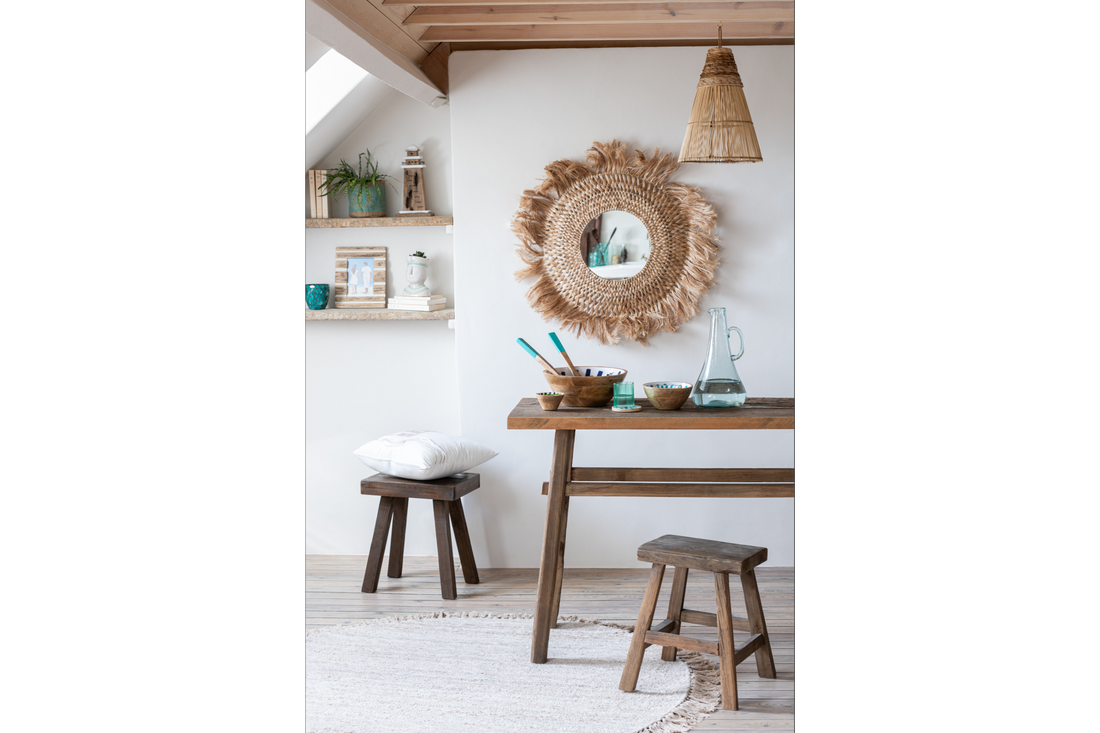Round Wall Mirror Banana Leaf 90cm Natural