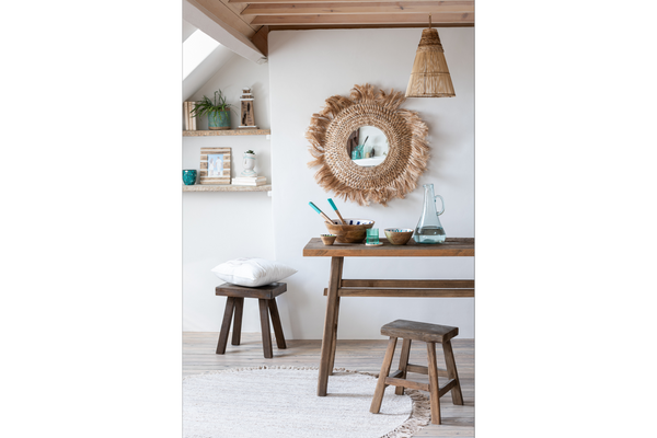 Round Wall Mirror Banana Leaf 90cm Natural