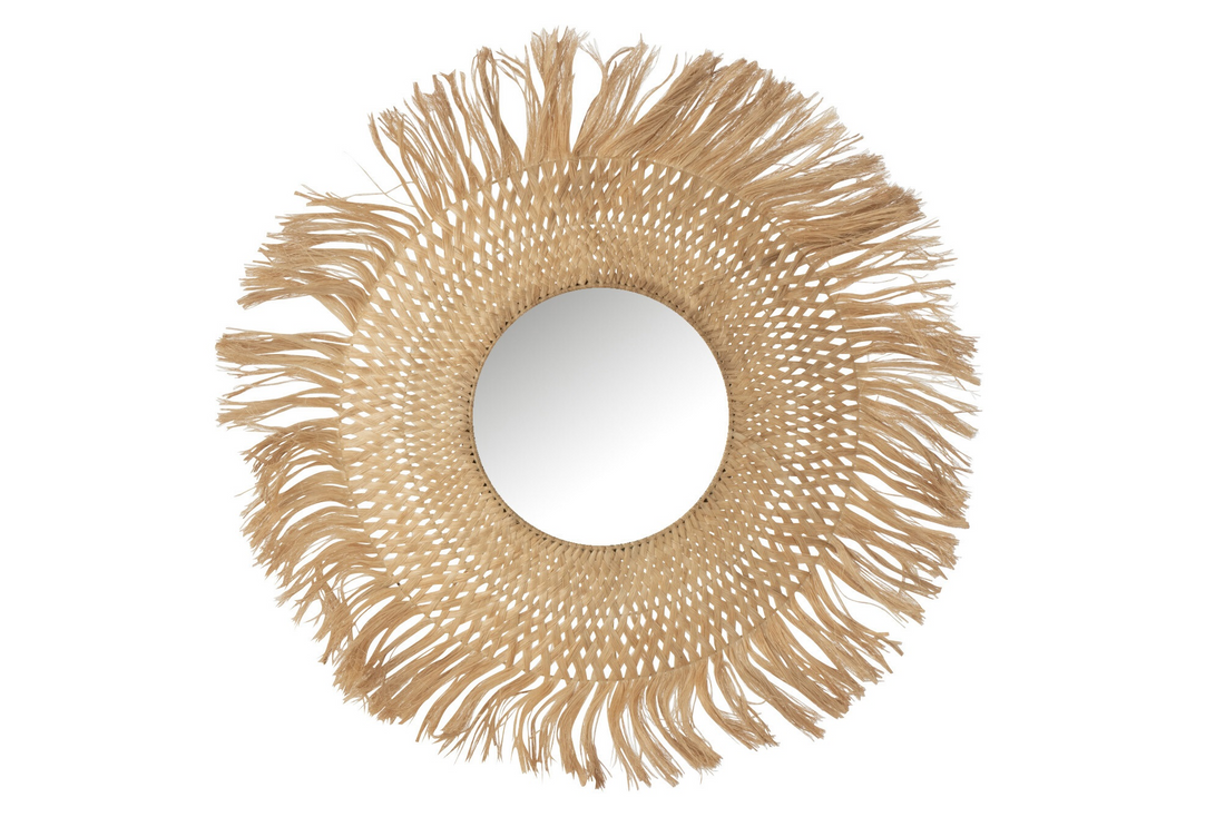 Round Wall Mirror Banana Leaf 90cm Natural