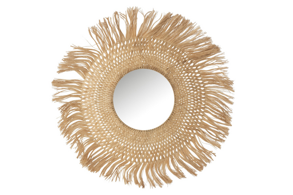 Round Wall Mirror Banana Leaf 90cm Natural