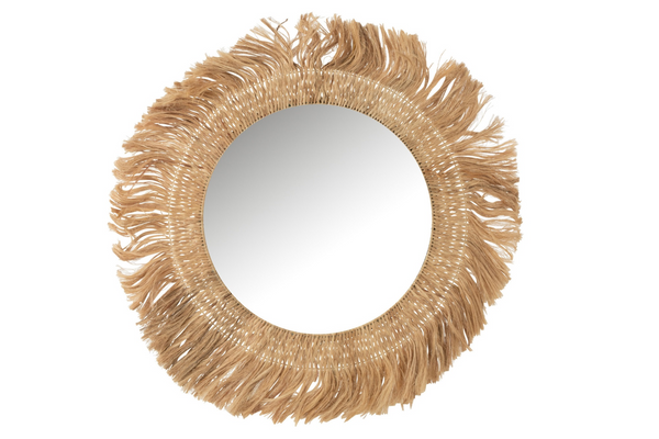 Round Wall Mirror Banana Leaf 120cm Natural