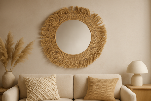 Round Wall Mirror Banana Leaf 120cm Natural