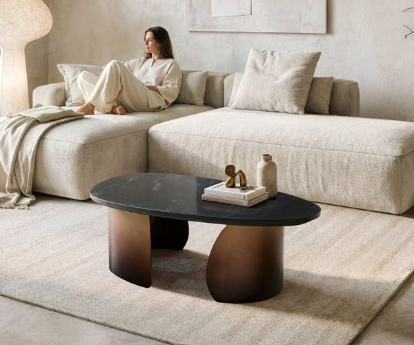 Coffee Table Marvello 100x50cm Marble Black Metal Frame Gold