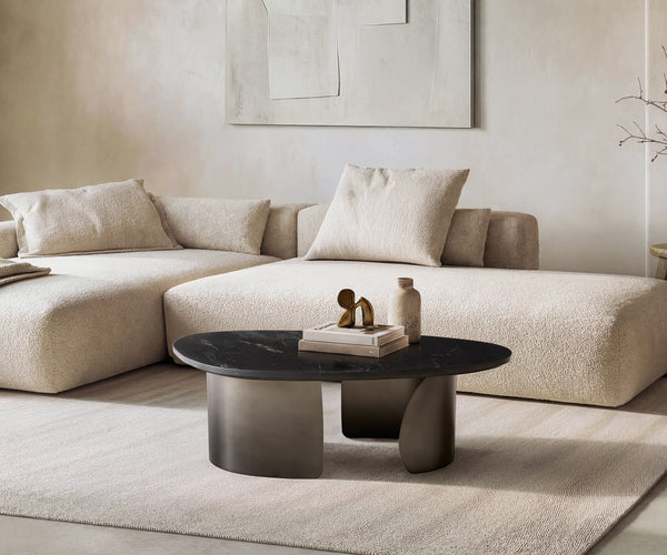 Coffee Table Marvello 100x50cm Marble Black Metal Frame Black