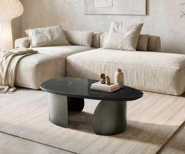 Coffee Table Marvello 100x50cm Marble Black Metal Frame Black