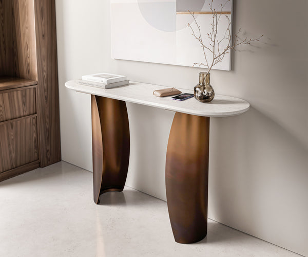 Console Table Solena 135x40cm Marble White Metal Gold