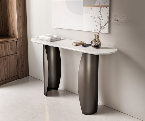 Console Table Solena 135x40cm Marble White Metal Black