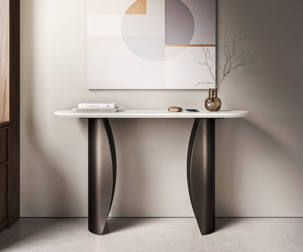 Console Table Solena 135x40cm Marble White Metal Black