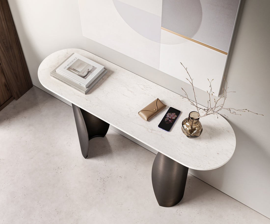 Console Table Solena 135x40cm Marble White Metal Black