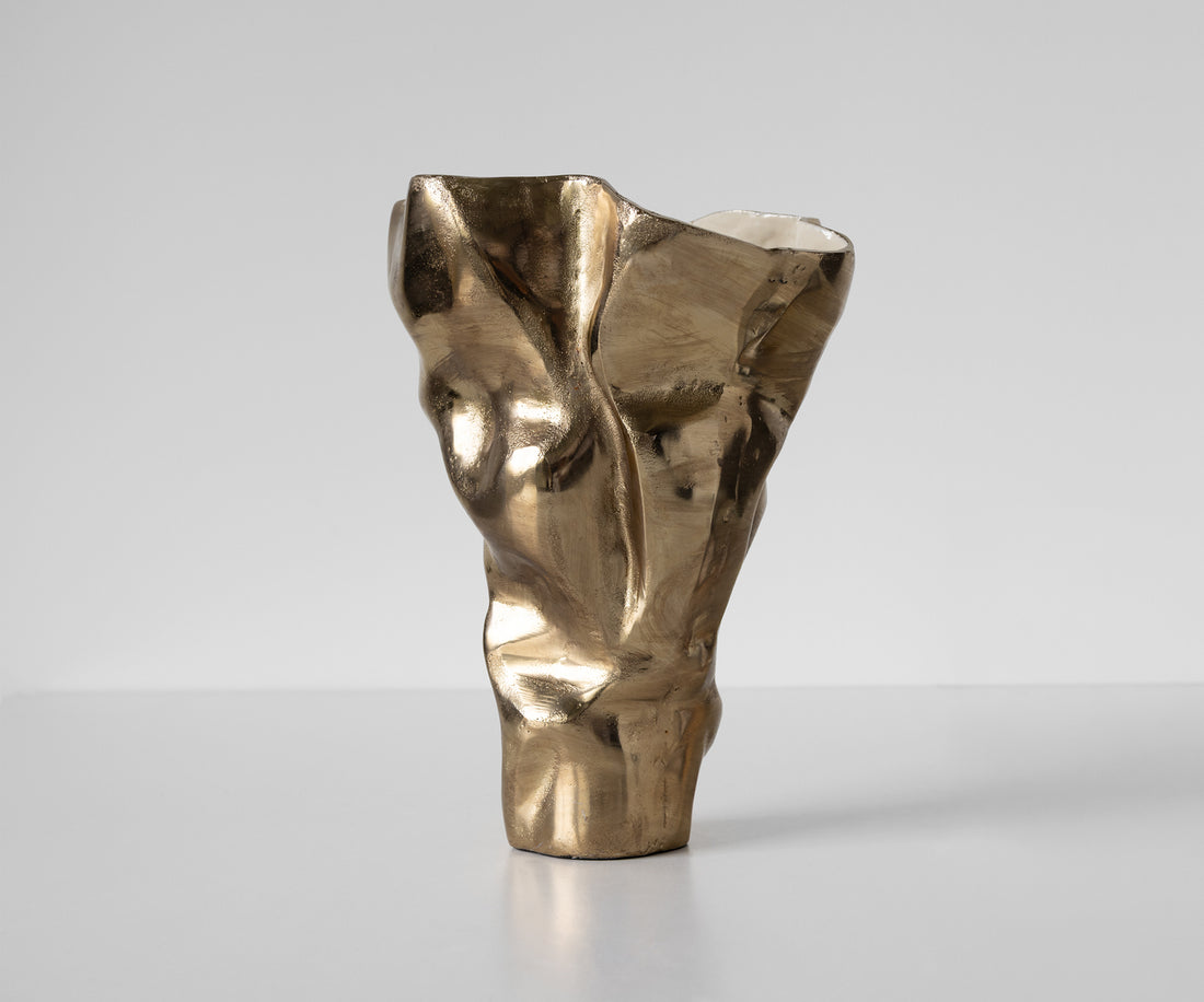 Vase Mimoro 28 x 24 x 38 cm Aluminium Champagne Ivory Handmade