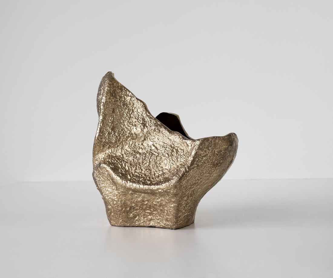 Vase Grotta 31 x 20 x 34 cm Aluminium Champagne Ivory Handmade