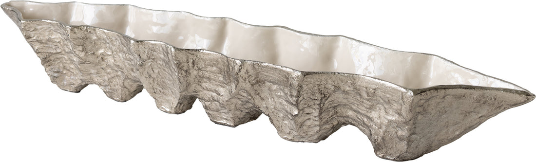 Bowl Riffa 100 x 19 x 15 cm Aluminium Platinum Opal Handmade