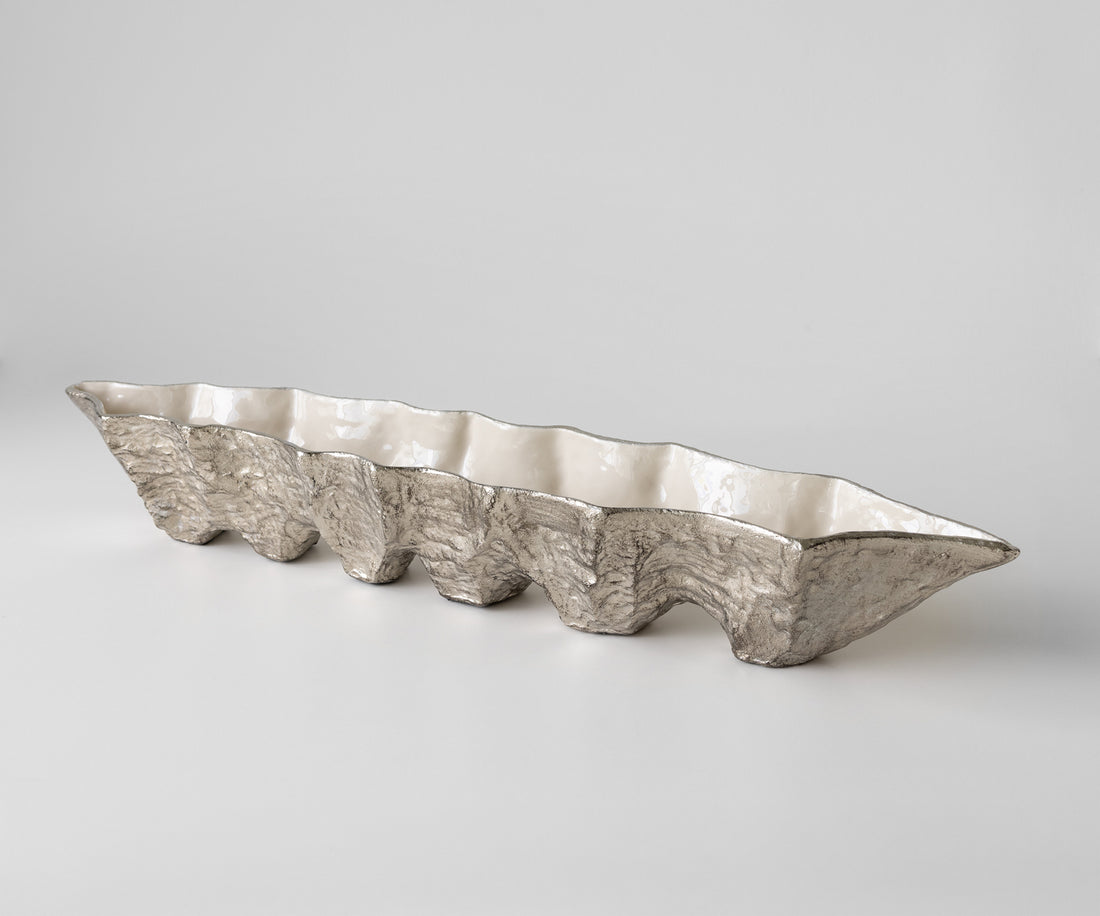 Bowl Riffa 100 x 19 x 15 cm Aluminium Platinum Opal Handmade