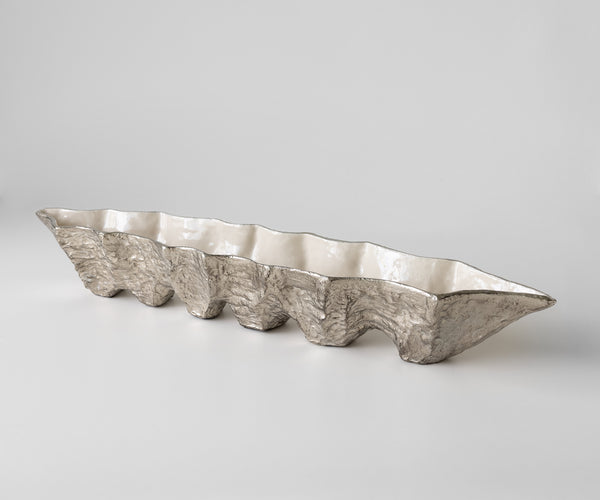 Bowl Riffa 100 x 19 x 15 cm Aluminium Platinum Opal Handmade