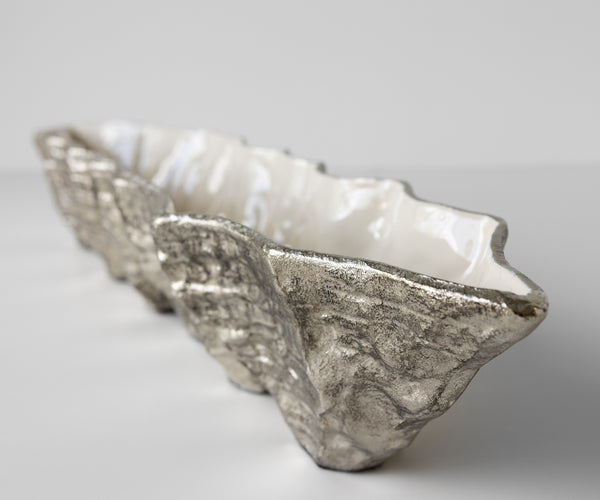 Bowl Riffa 100 x 19 x 15 cm Aluminium Platinum Opal Handmade