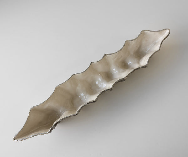 Bowl Riffa 100 x 19 x 15 cm Aluminium Platinum Opal Handmade