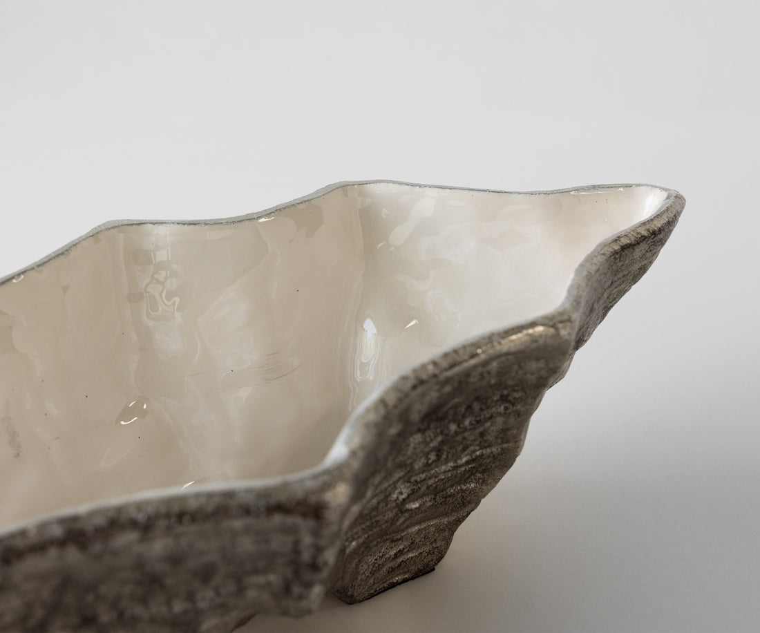 Bowl Riffa 100 x 19 x 15 cm Aluminium Platinum Opal Handmade