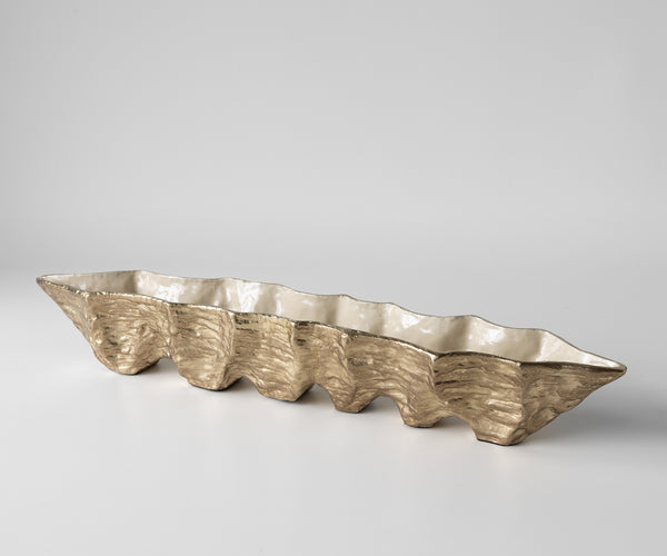 Bowl Riffa 100 x 19 x 15 cm Aluminium Champagne Ivory Handmade