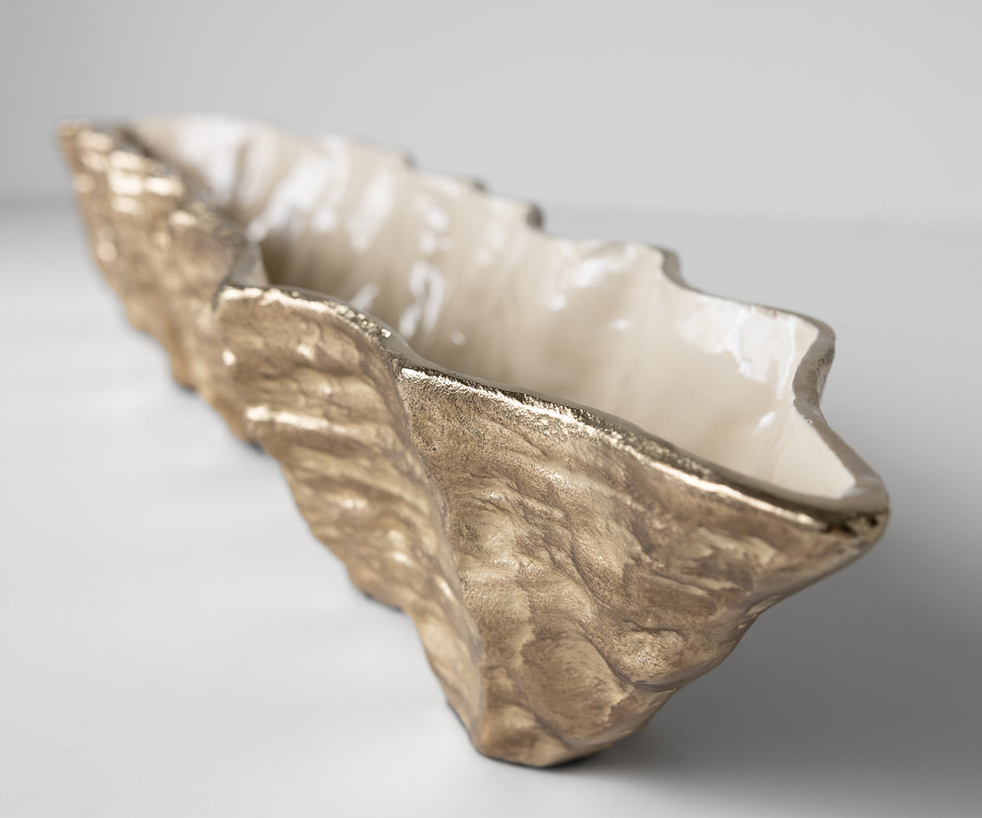 Bowl Riffa 100 x 19 x 15 cm Aluminium Champagne Ivory Handmade