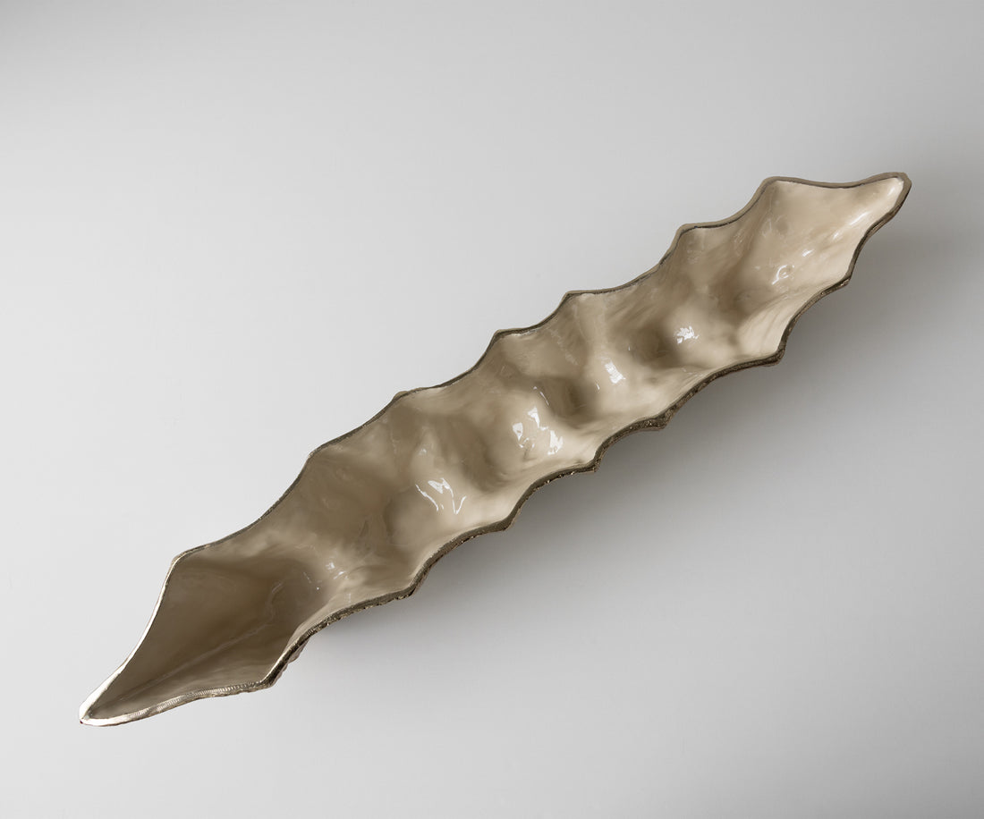 Bowl Riffa 100 x 19 x 15 cm Aluminium Champagne Ivory Handmade