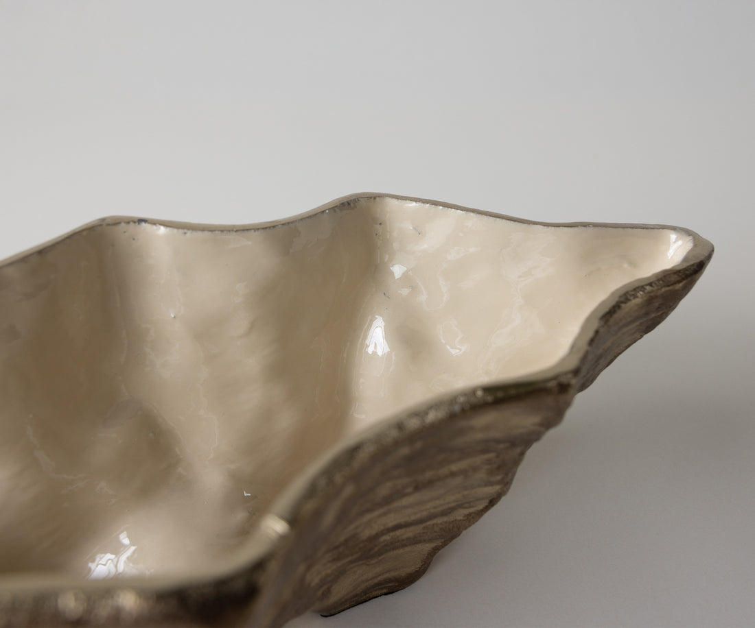 Bowl Riffa 100 x 19 x 15 cm Aluminium Champagne Ivory Handmade