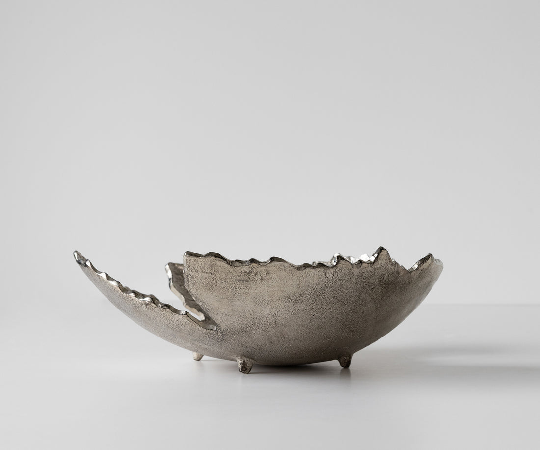 Bowl Folia 41 x 38 x 12 cm Aluminium Platinum Handmade