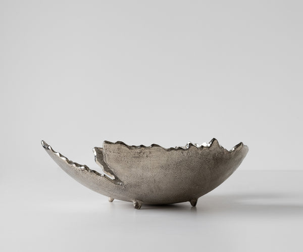Bowl Folia 41 x 38 x 12 cm Aluminium Platinum Handmade