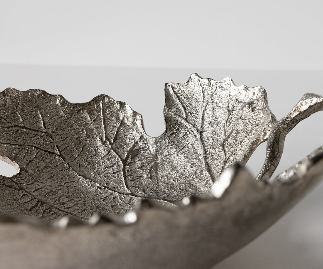 Bowl Folia 41 x 38 x 12 cm Aluminium Platinum Handmade